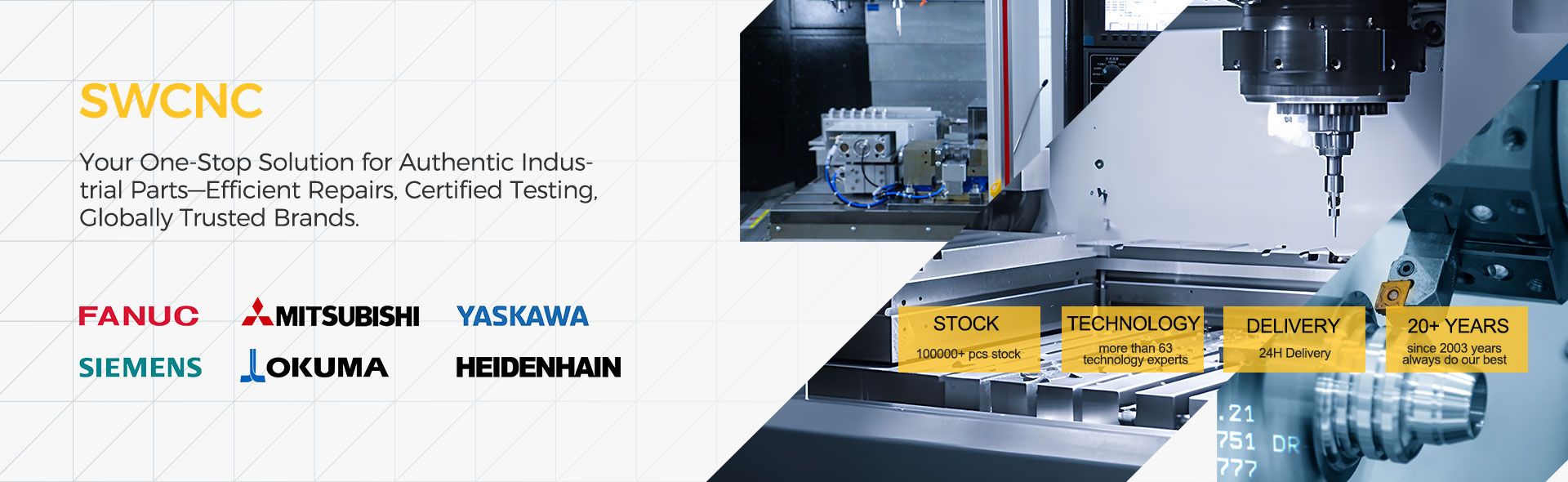SWCNC mainly sales Fanuc | Siemens | mitsubishi ｜Yaskawa and other CNC brands, We are One-Stop CNC Solution Supplier,have very advanced test bench and technology to ensure better service to our customers